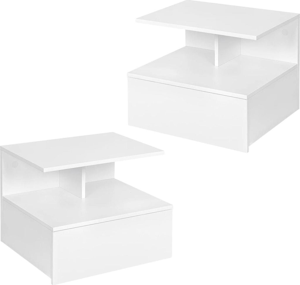 Wandhängender Nachttisch - Nachtschrank mit Schublade - 2er-Set - Holz - 40×35×31 cm - Weiß