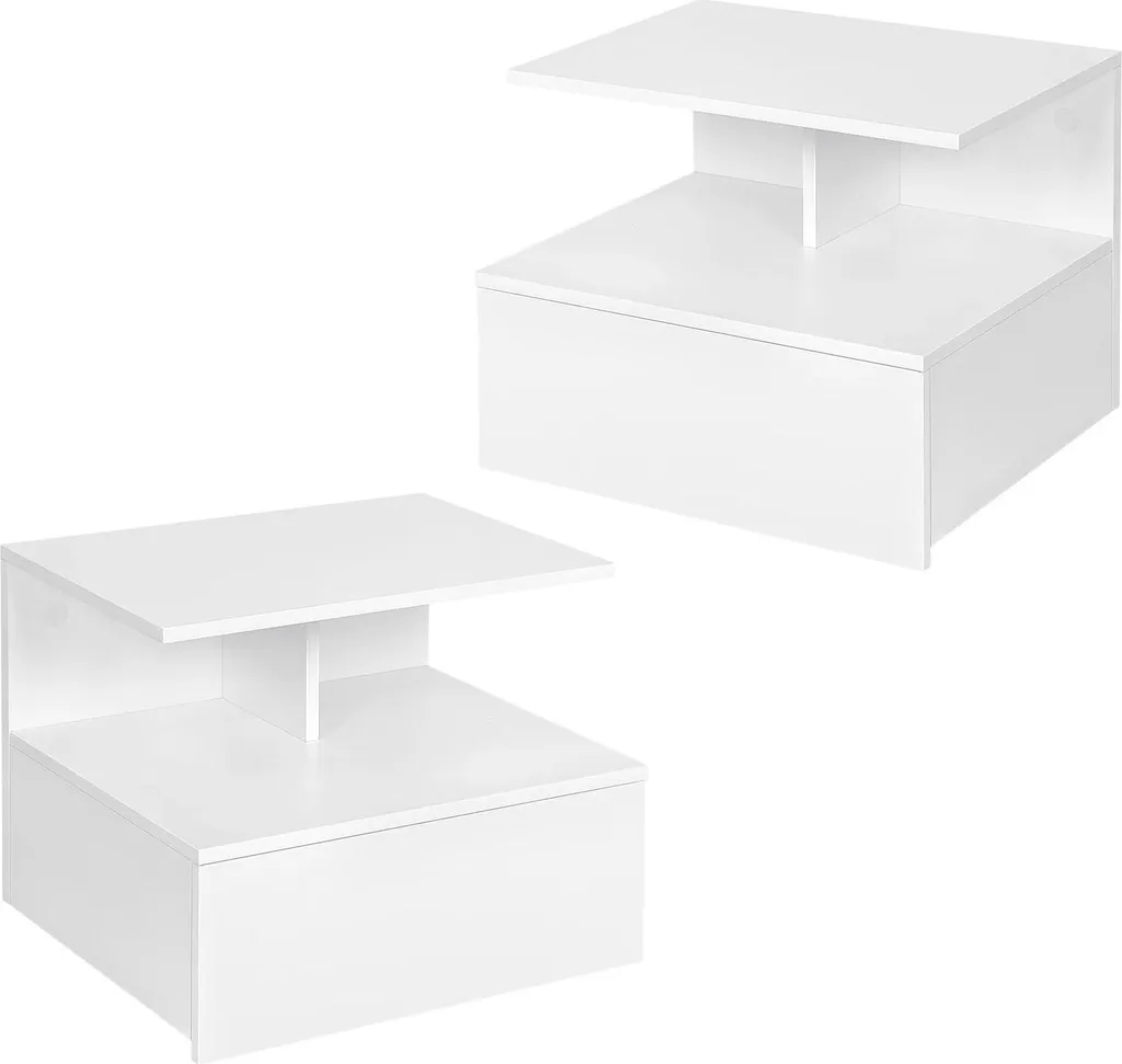 Table de nuit murale bois blanc pour petite chambre, lot de 2 gain de place