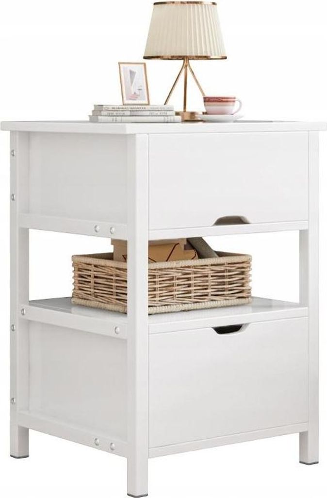 Bílý noční stolek se 2 zásuvkami moderní loft 45 cm Obrázek produktu 