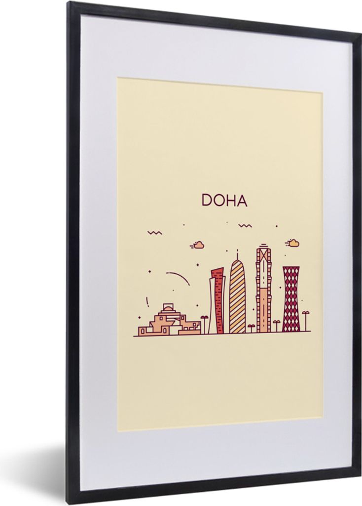 MuchoWow MuchoWow Gerahmtes Poster Skyline - Katar - Doha 40x60 cm - Poster mit zchwarzem Bilderrahmen - Poster in Rahmen