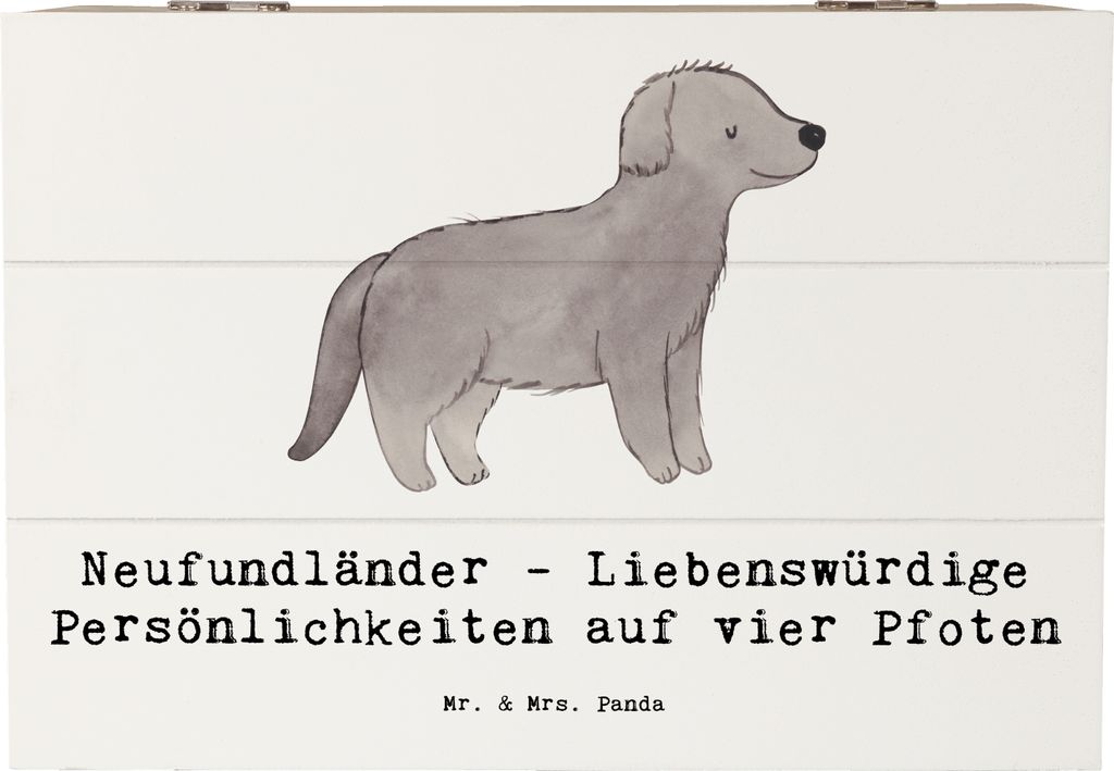 Mr. & Mrs. Panda Holztruhe Neufundländer Persönlichkeiten 22 x 15 cm - Weiß - Geschenk, Geschenkbox, Hunderassen, Eigenschaften, Sanftmütigkeit...