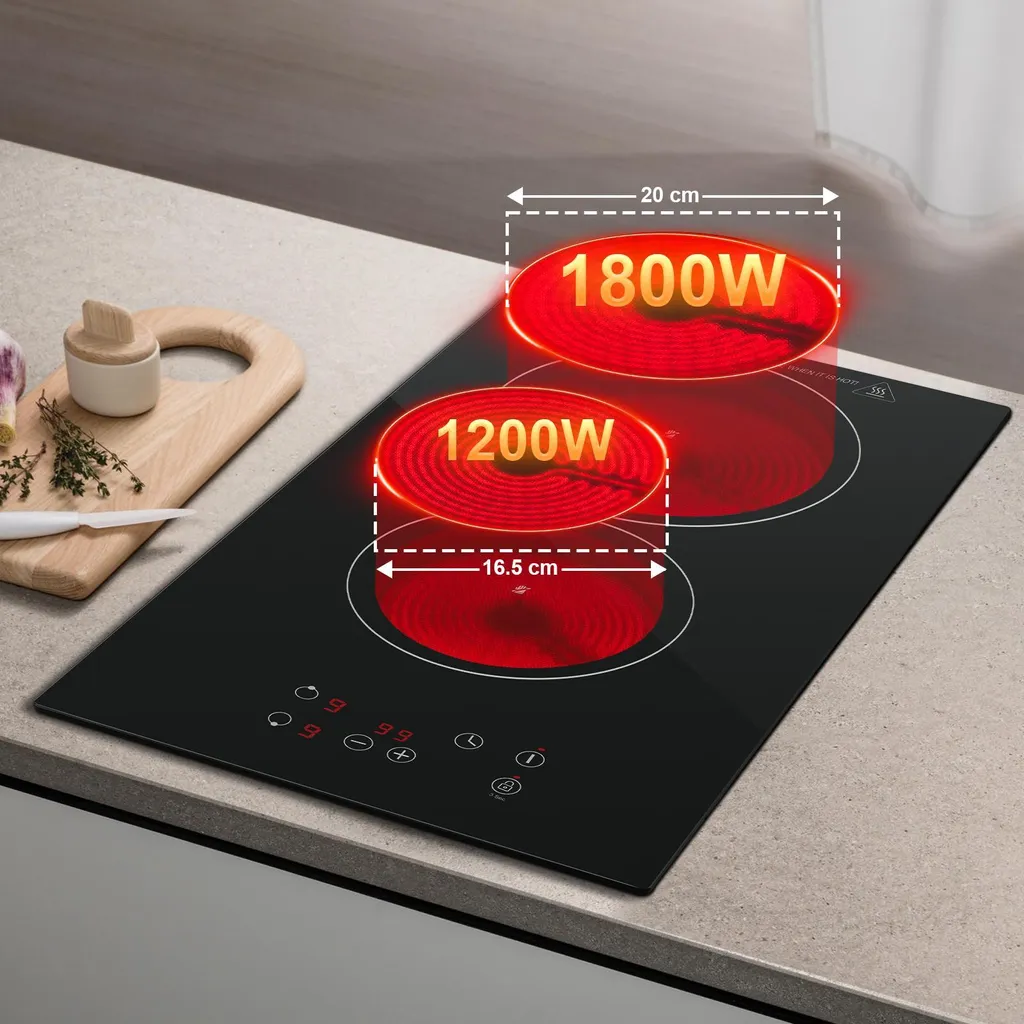 Plaque de cuisson vitrocéramique 2 feux 3000W commande tactile noir 29cm