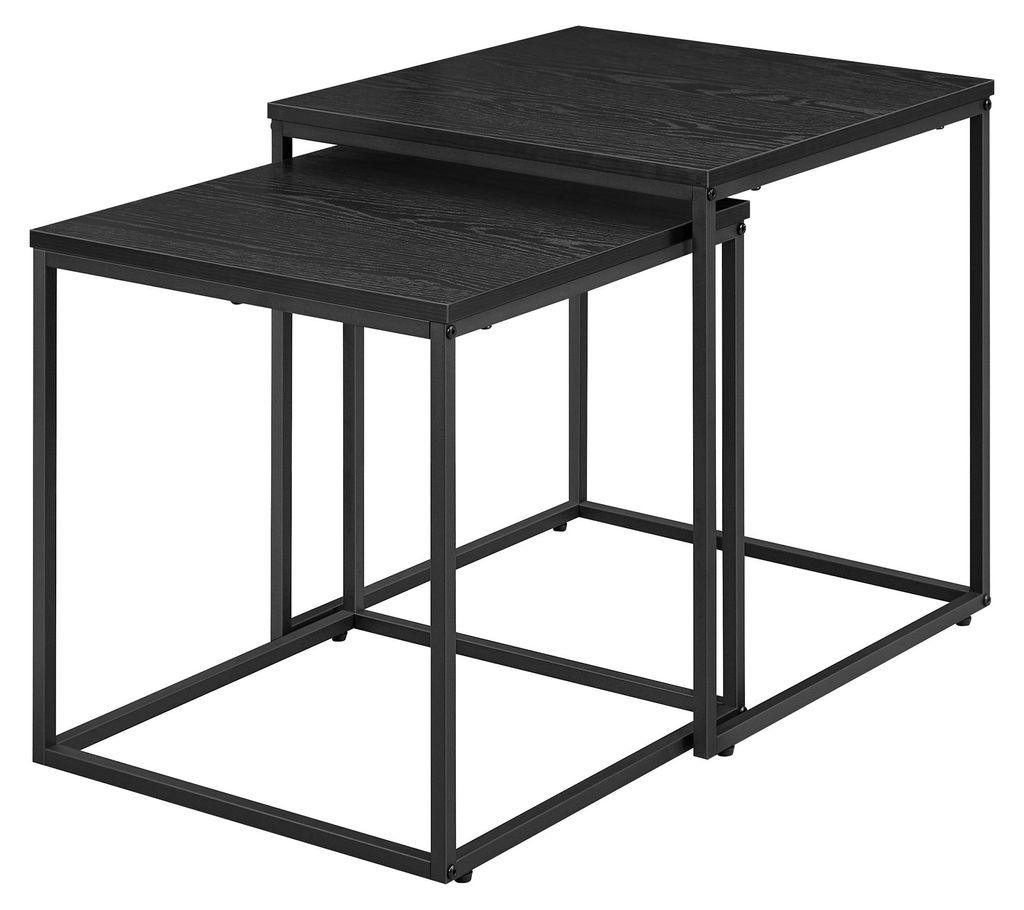Couchtisch quadratisch 2er Set – Beistelltische im Loft-Design, ineinander schiebbar – Schwarz - Schwarz