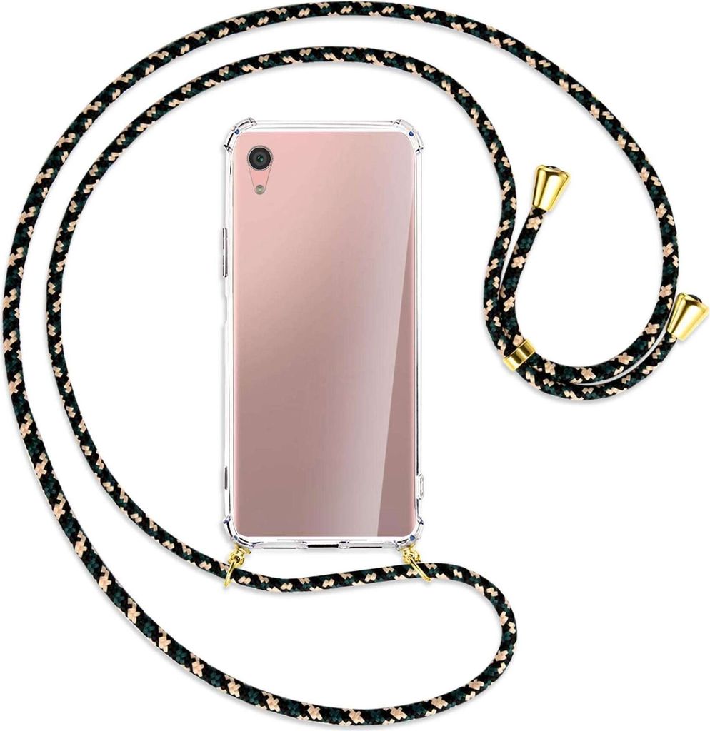 Handykette Backcover-Schutzhülle mit Band (Metall goldfarben) für Sony Xperia XA1 Plus - camouflage