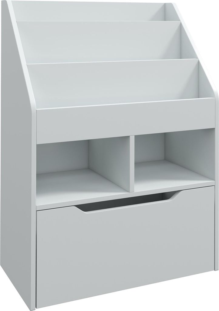 Kinderregal mit Schublade, Bücherregal mit Fächern, 60 x 29,9 x 90 cm, Grau