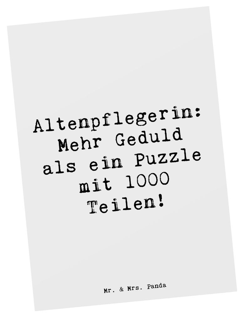 Mr. & Mrs. Panda Postkarte Spruch Altenpflegerin Geduld - Weiß - Geschenk, Ansichtskarte, Berufsleben, Fotokarte, Postkarten, Wertschätzung, bild...