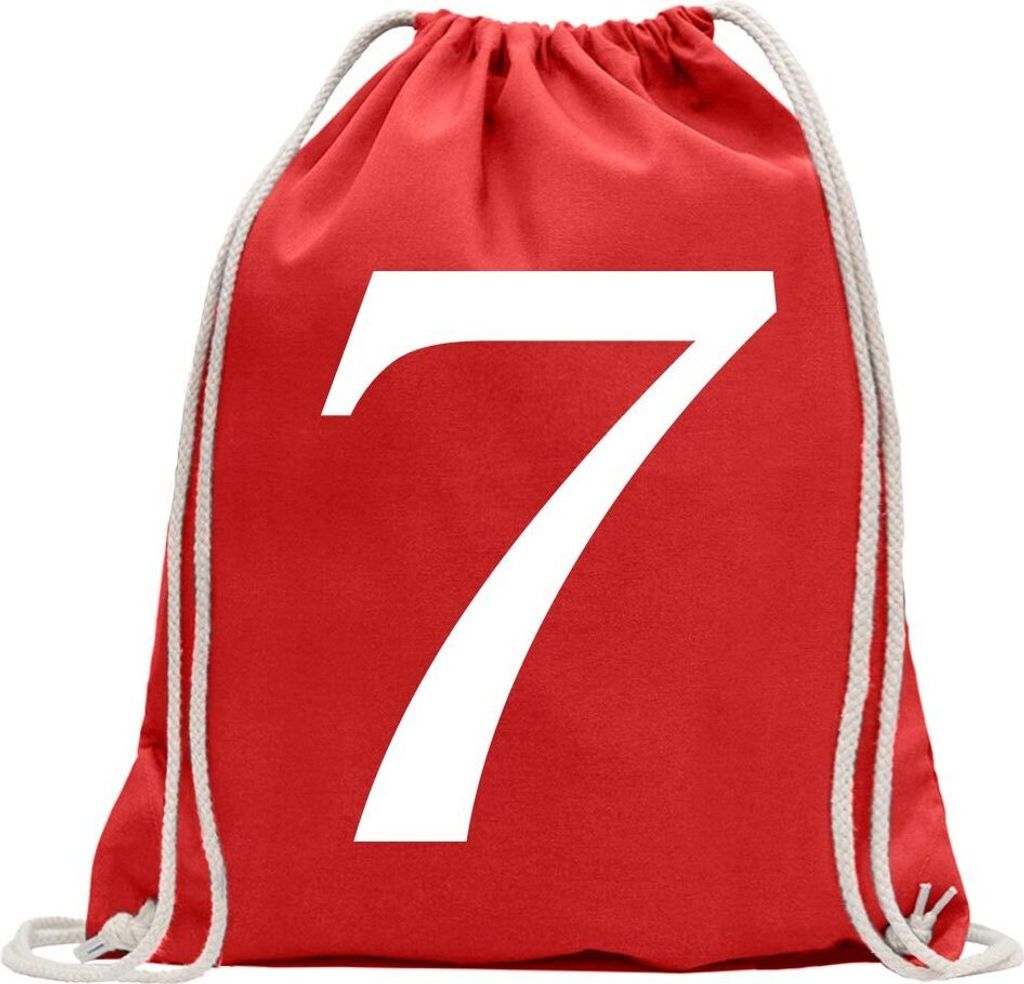 Kiwistar - Turnbeutel - rot - Zahl 7 - Zahlen Nummern - Fun Rucksack Sport Beutel Gymsack Baumwolle mit Ziehgurt