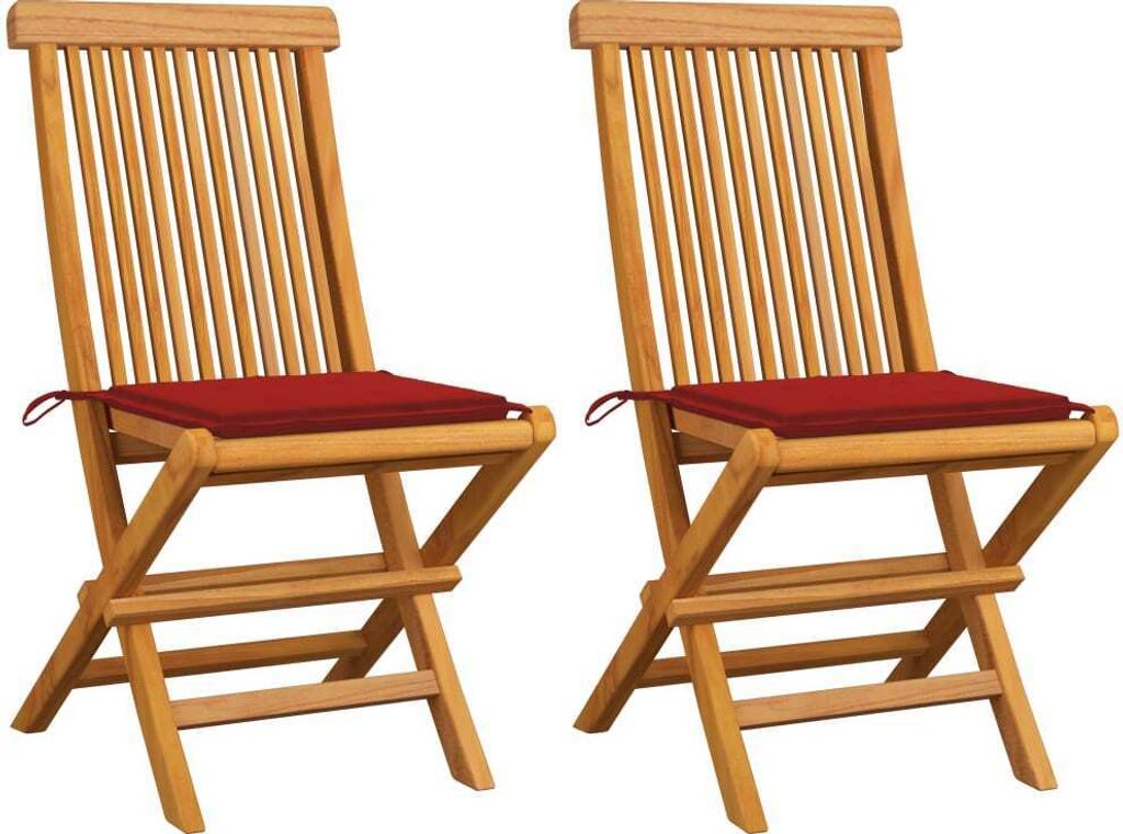 Gartenstühle mit Roten Kissen 2 Stk. Massivholz Teak