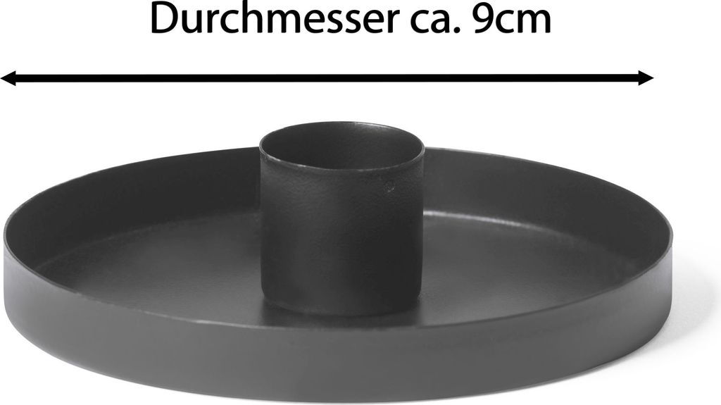 Novaliv 4x Kerzenhalter 9cm Metall Stabkerzenhalter SCHWARZ mit LED-Kerzen flackernde Flamme Kerzenteller Kerzenständer candle holder Kerzenpin St...