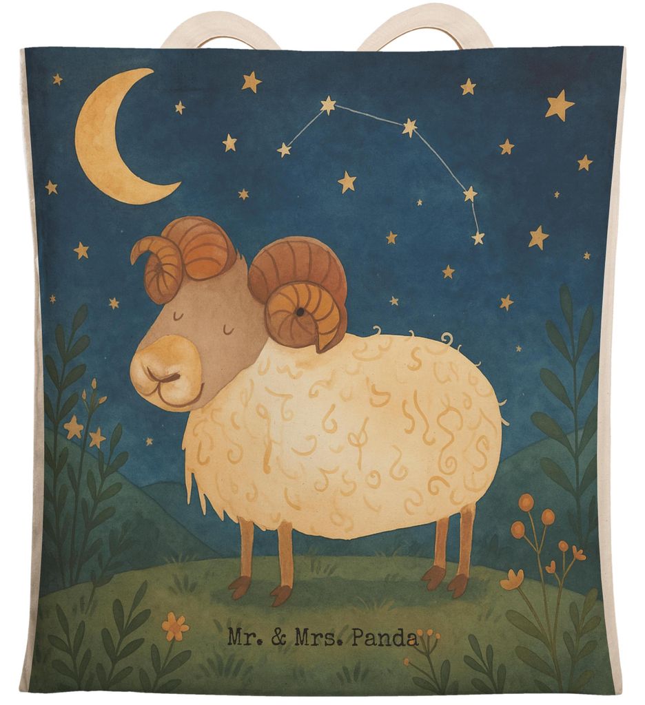 Mr. & Mrs. Panda Tote Bag Sternzeichen Widder Design - Weiß - Geschenk, Schafbock, Bock, Beutel, einkaufsshopper, Tasche, Einkaufstasche, Geburtst...