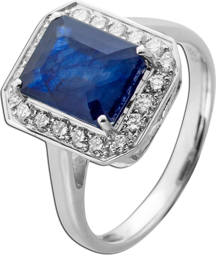 Saphir Ring Weißgold 585 14K blau echt Edelstein Lab Grown Diamanten 19