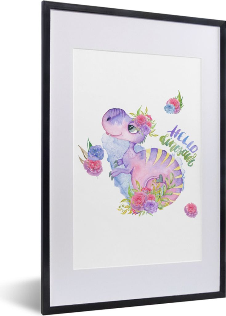 MuchoWow Gerahmtes Poster Dinosaurier - Kinderzimmer - Zitate - Mädchen - Kinder - Rosa - Mädchen 40x60 cm - Poster mit Schwarzem Bilderrahmen ...