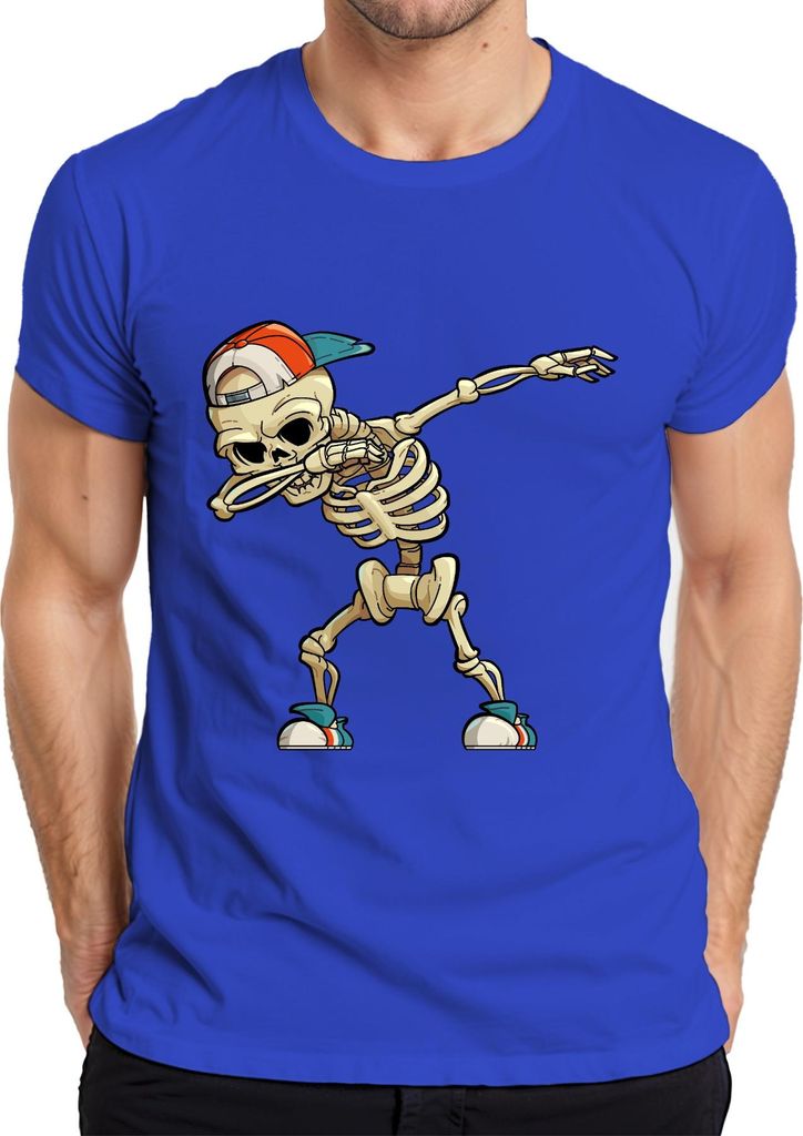 Dab Skelett Halloween Cap Sneaker Hip Hop Cartoon Skater Cool Herren T-Shirt, Blau, XXL