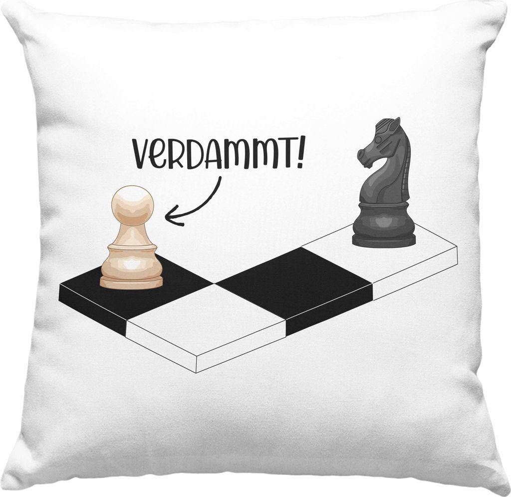 Trendation - Schach Geschenk Geschenkidee Schachspieler Deko-Kissen mit Füllung 40x40 mit Schachfiguren Grafik Deko-Kissen mit Füllung 40x40 Lus...