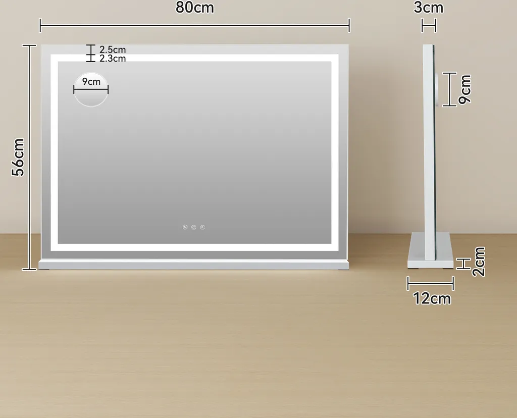 Miroir de Maquillage LED 3 Couleurs d'Éclairage à Intensité Variable