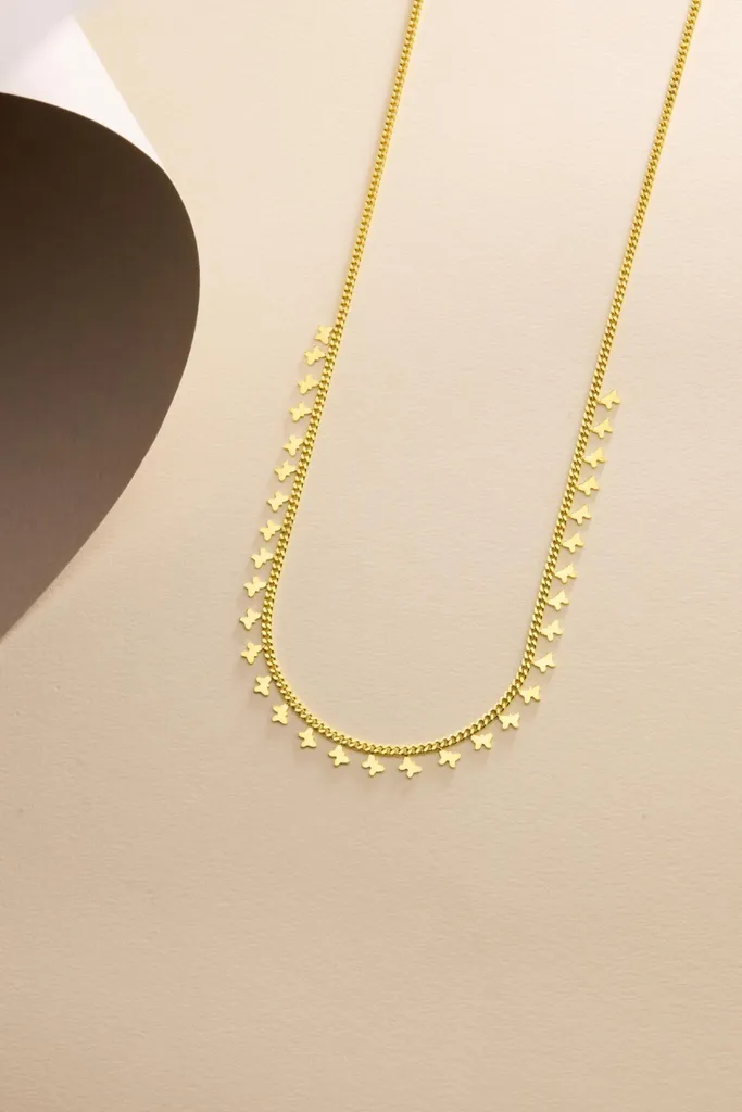 Collier femme maille gourmette et pendentif papillon doré en argent 925