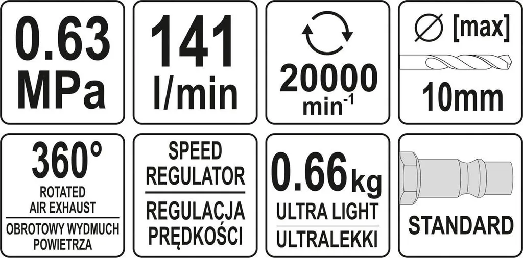Perceuse pneumatique droite 10 mm compacte pour perçage de précision - 5
