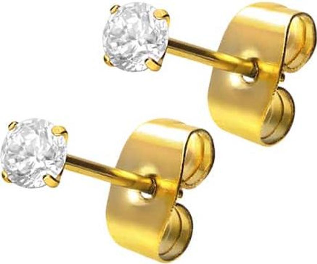 Chirurgenstahl Ohrstecker EINGEFASSTER KRISTALL Gold Kristallgröße: 3mm
