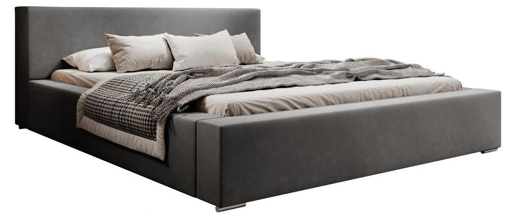 Polsterbett PIANI 140x200 Platin Samtstoff mit Bettkasten & Lattenrost