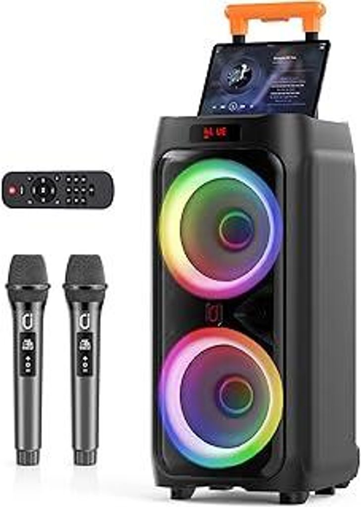 Karaoke Maschine mit 2 Mikrofones, großer Tragbaren Bluetooth Lautsprecher mit RGB-Licht, Karaoke Anlage für Karaoke, Hausparty, PA-System für E...