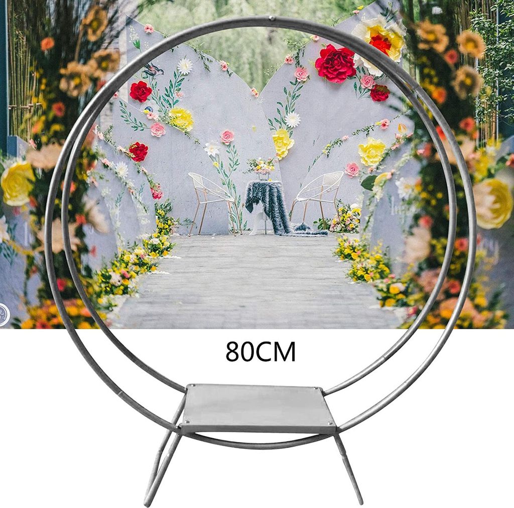 80cm Tortenständer Kuchenständer Bogengestell Doppelstangen Metall Silber Eisen Runde Ballon Girlande für Hochzeit Geburtstag Party Dekoration
