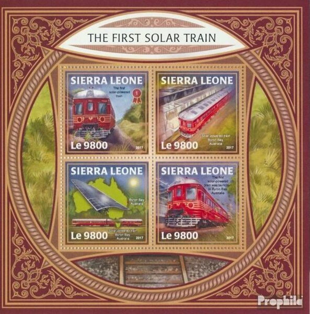 Briefmarken Sierra Leone 2017 Mi 9225-9228 Kleinbogen (kompl. Ausg.) postfrisch Der erste Solarzug