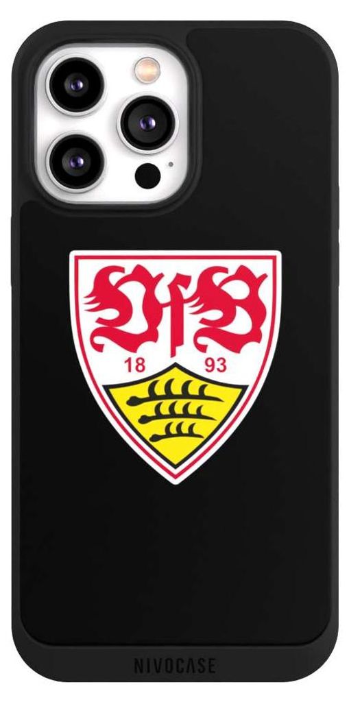 NIVOCASE Handyhülle für Apple iPhone 14 Pro Max Hülle NIVOpure Case Schwarz Offizielles Lizenzprodukt VfB Stuttgart Wappen