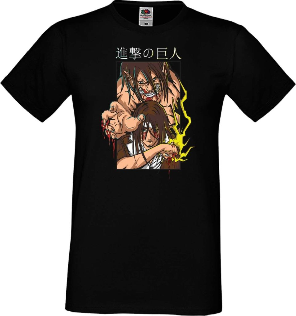 Herren T-Shirt Japan Manga Animation Comics Attack Anime On Titan Eren Yaeger 04 Var-002 Eren Pilot, Man S / Schwarz
