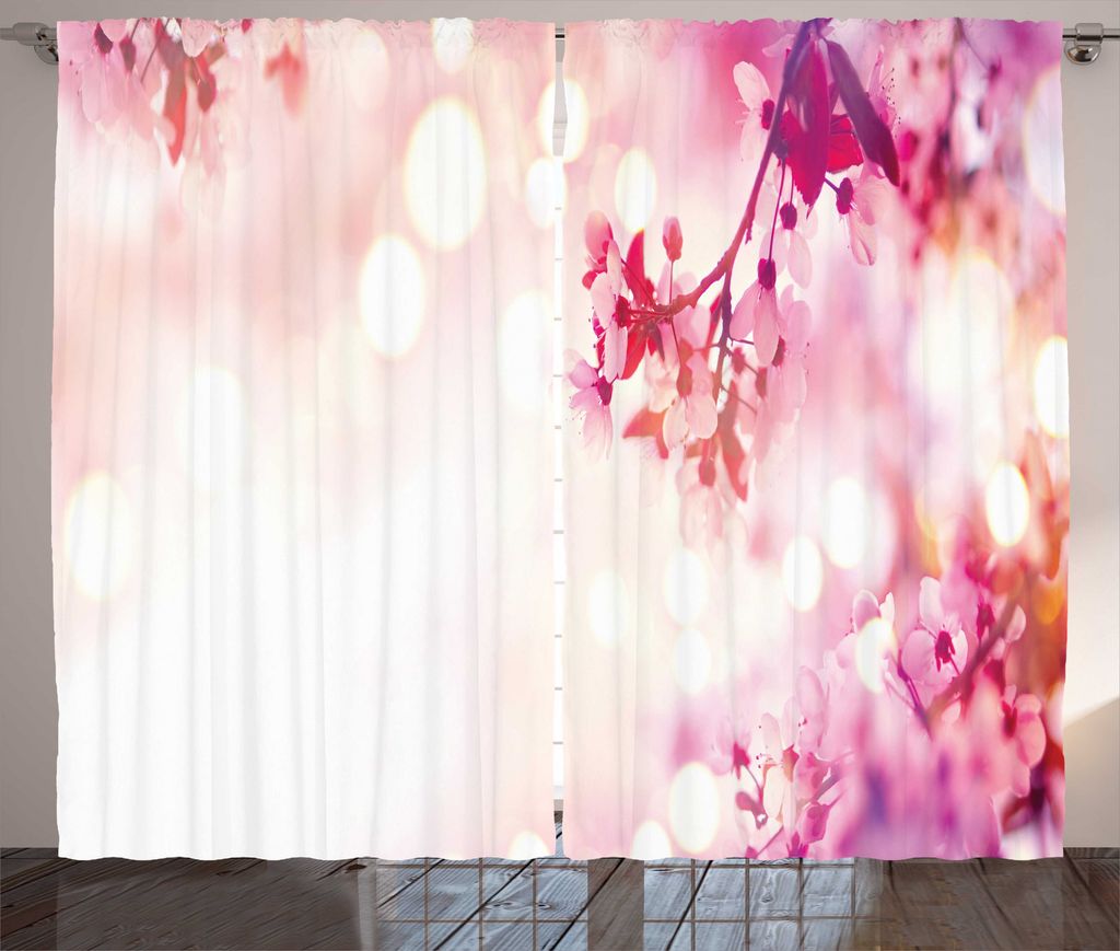 ABAKUHAUS Mandelblüte Rustikaler Vorhang, Japan Tree Design, Wohnzimmer Universalband Gardinen mit Schlaufen und Haken, 280 x 175 cm, Mehrfarbig