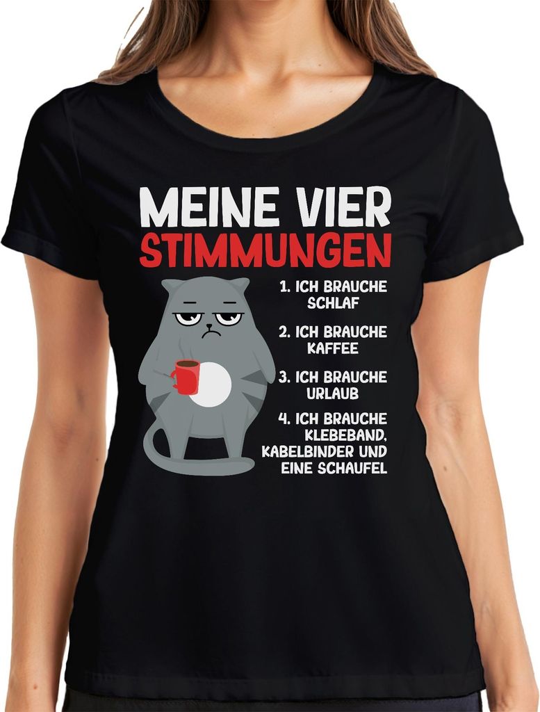 Lustige Katze Ich brauche Schlaf Kaffee Urlaub Geschenk Büro Damen T-Shirt, Schwarz, XL