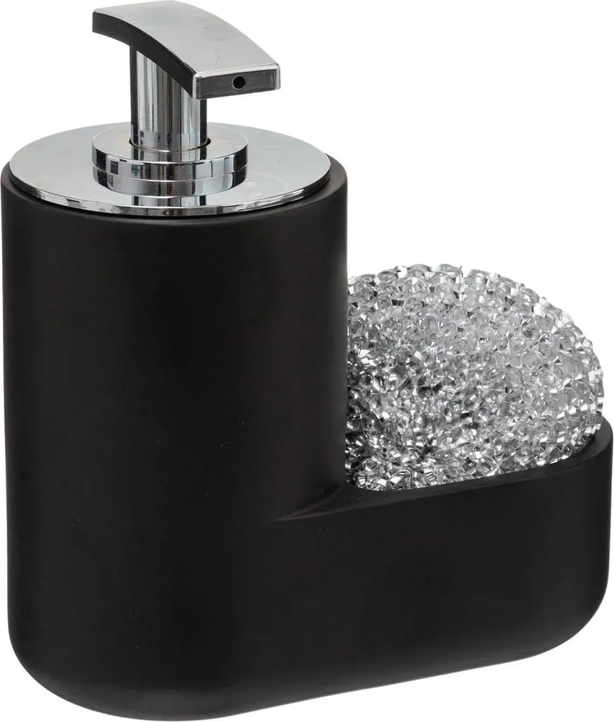 Distributeur liquide vaisselle noir et porte-éponge antidérapant
