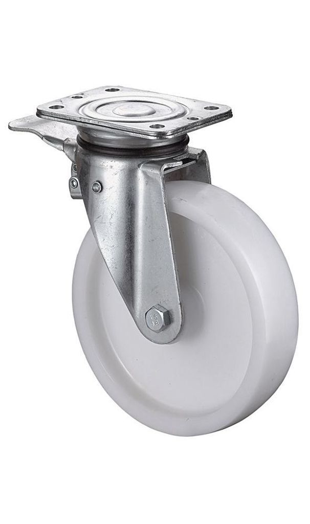 BS Rollen Schwerlast-Lenkrolle mit Feststeller Durchmesser 100mm Tragfähigkeit 350kg PA-Rad Platte 105x85mm - LB520.B10.101