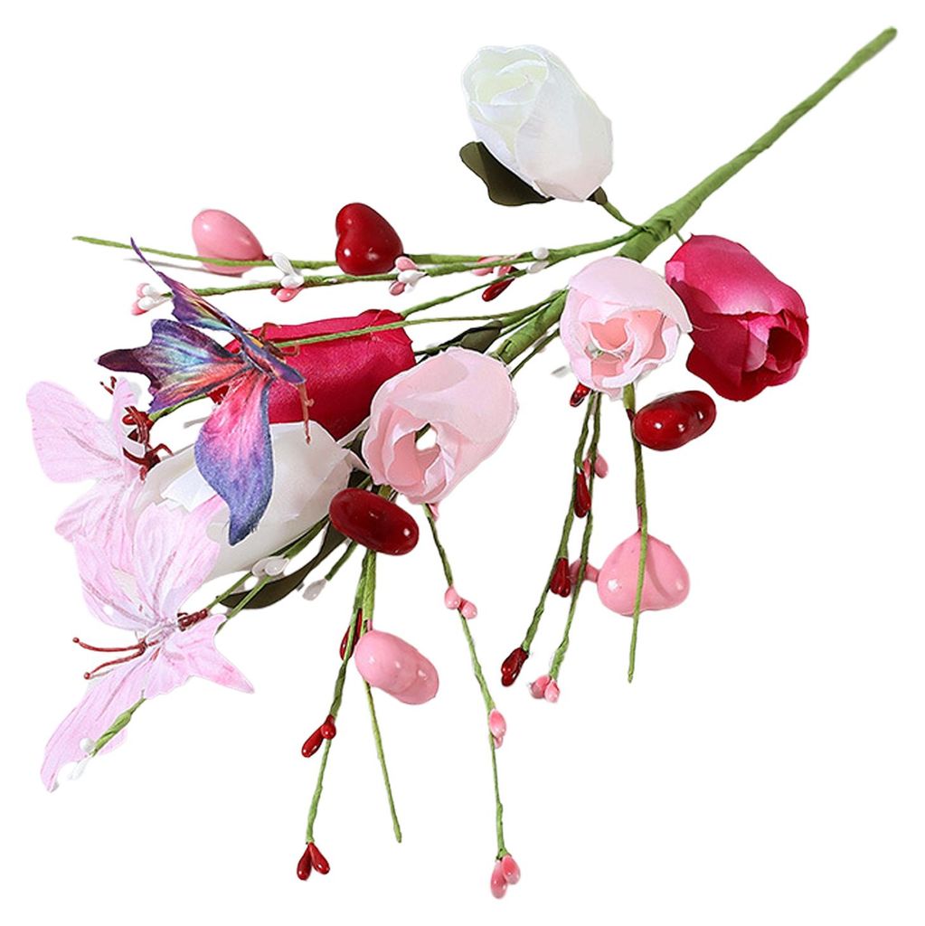 Künstliche Tulpenstiele mit herzförmigen Beeren für Valentinstag, Jahrestag, Blumensträuße, Hochzeiten und Wohndekoration