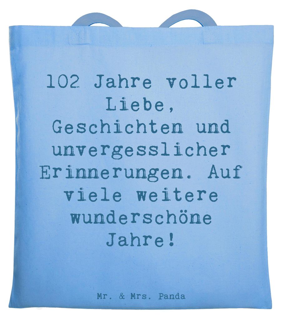Mr. & Mrs. Panda Schultasche Spruch 102. Geburtstag - Sky Blue - Geschenk, Jubilar, Glückwunsch, Uni Tasche, Glückwünsche, Liebe, Happy Birthday...