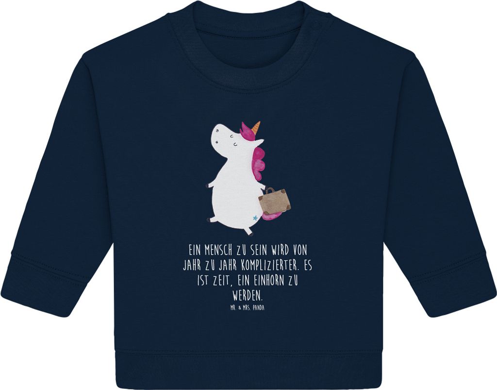 Mr. & Mrs. Panda Organic Baby Pullover Einhorn Koffer 6. - 12. Monat - French Navy - Geschenk, Unicorn, Lustig, Einhörner, Bullover, Reise