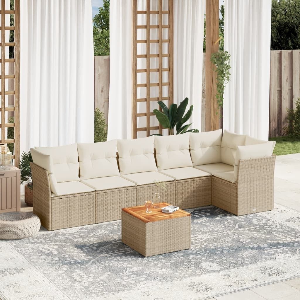 Beige 7-tlg. Garten-Sofagarnitur mit Kissen Beige Poly Rattan ,Design 2024 Neu