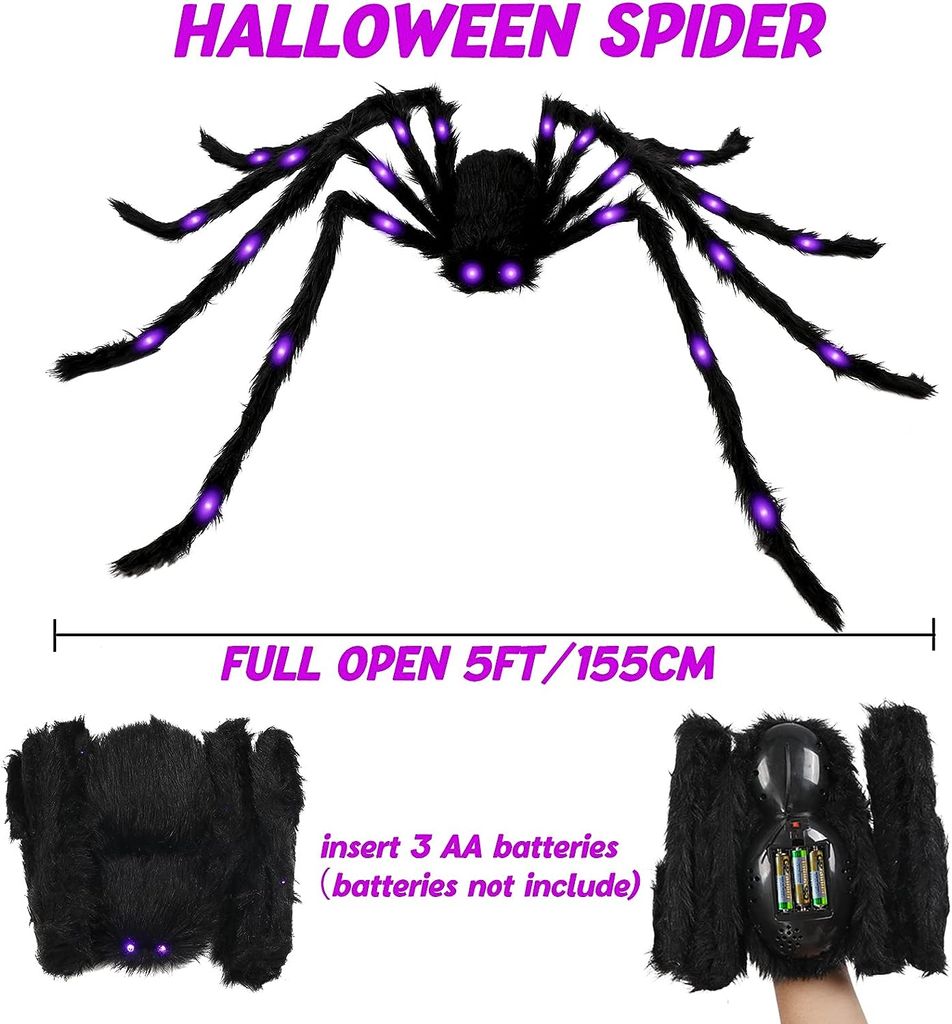 Halloween Haarige Spinne 1 Meter Long Riesenspinne mit LED