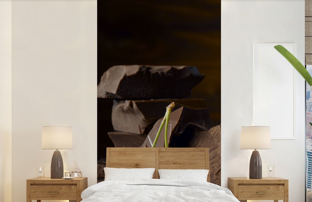 MuchoWow Fototapete für Wohnzimmer oder Schlafzimmer Wandtapete Vinyl Motivtapete Kirsche - Schokolade - Schwarz - 120x240 cm - Hintergrundbild