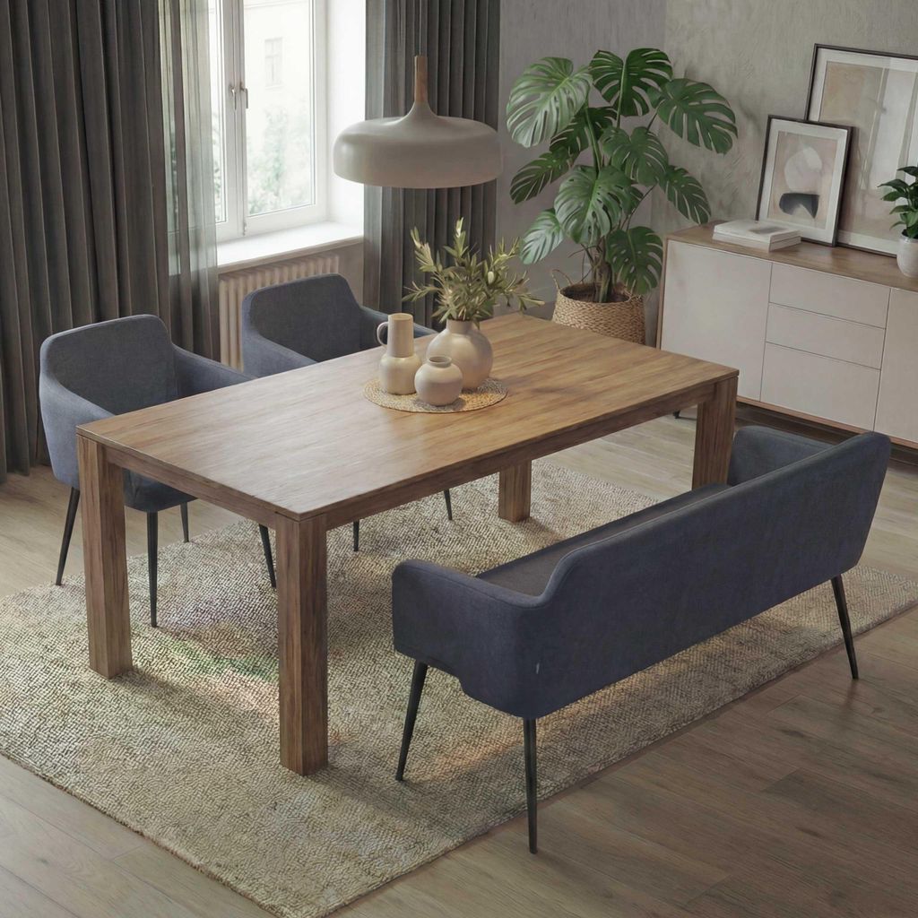 Esszimmer-Set MCW-L13, 2er-Set Stuhl+Sitzbank Esszimmergruppe Sitzgruppe Esszimmergarnitur, Stoff/Textil anthrazit