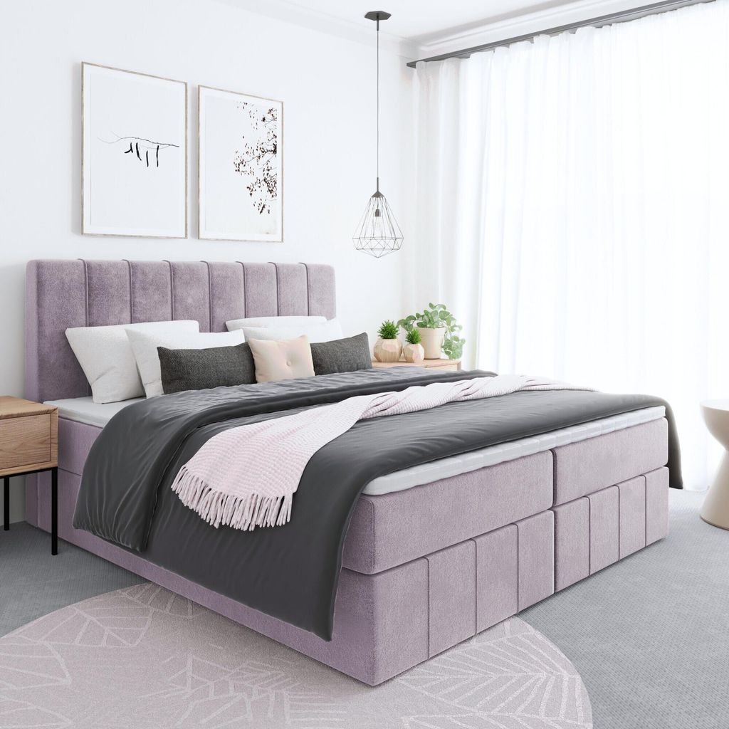 Bett, Boxspringbett BEGI mit Taschen-Matraze, Bettkästen, VISCO Topper, Doppelbett, Stauraum, Federkern, 180x200 cm, (Rosa - ITAKA 38)