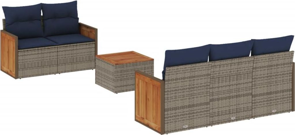 vidaXL 6-teiliges Gartensofa-Set mit Kissen, grau, Polyrattan