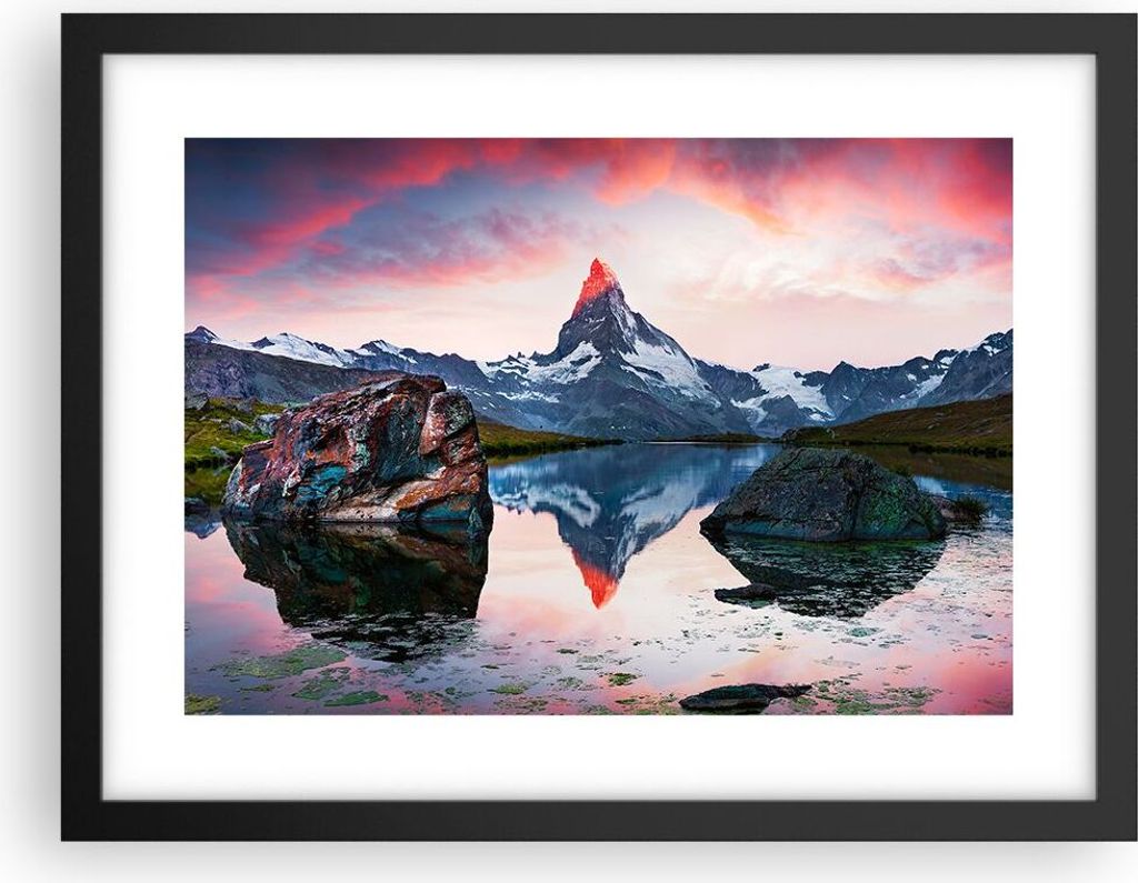 Gerahmtes Poster - Schwarzer Rahmen - Berge Felsen Wasser - 40x30 cm - Wand Bild - Wanddeko - Wandbilder - Kunstposter - Wandposter - Bilderrahmen ...
