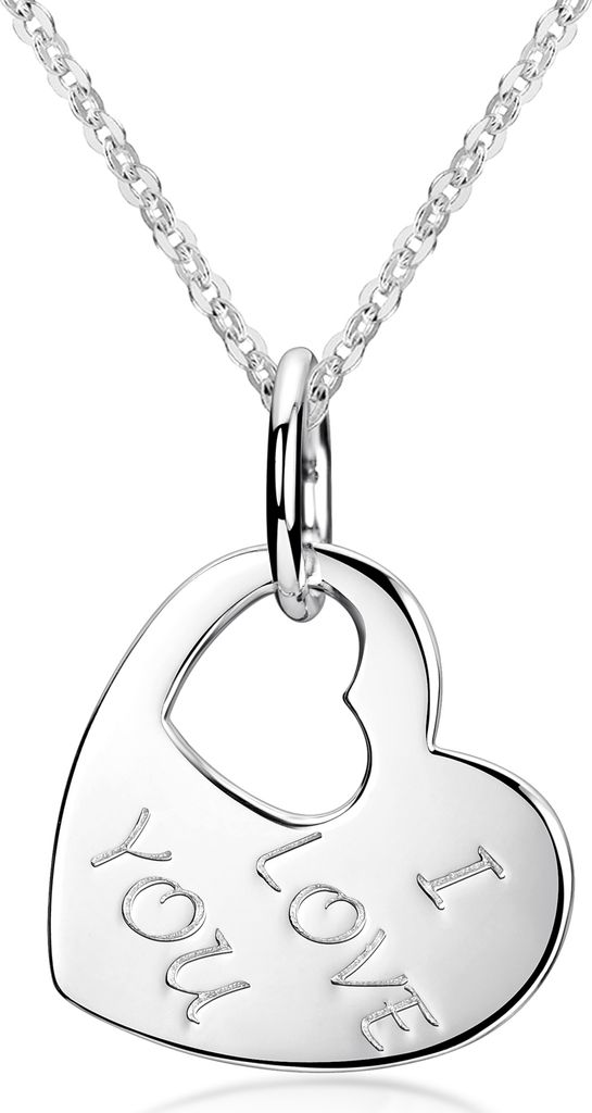 MATERIA Herz Anhänger Silber 925 - Damen Schmuck mit I Love You Gravur inkl. Geschenk-Etui KA-282-Silber