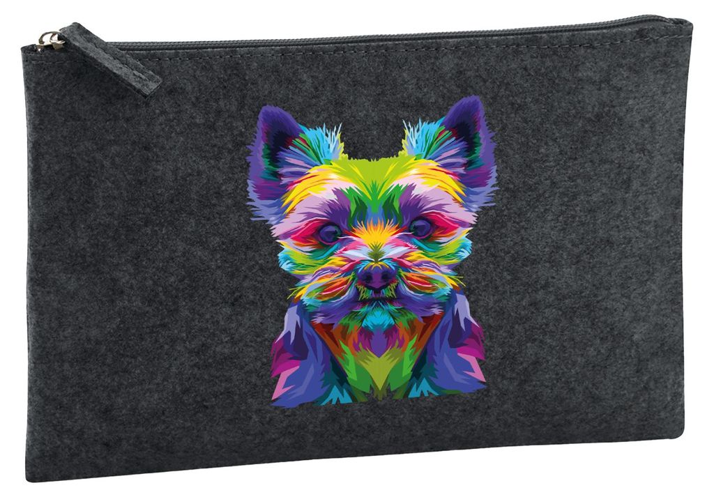 Huuraa Kulturbeutel Yorkshire Terrier Colorful 1 Liter Charcoal Filz Kosmetiktasche Geschenkidee