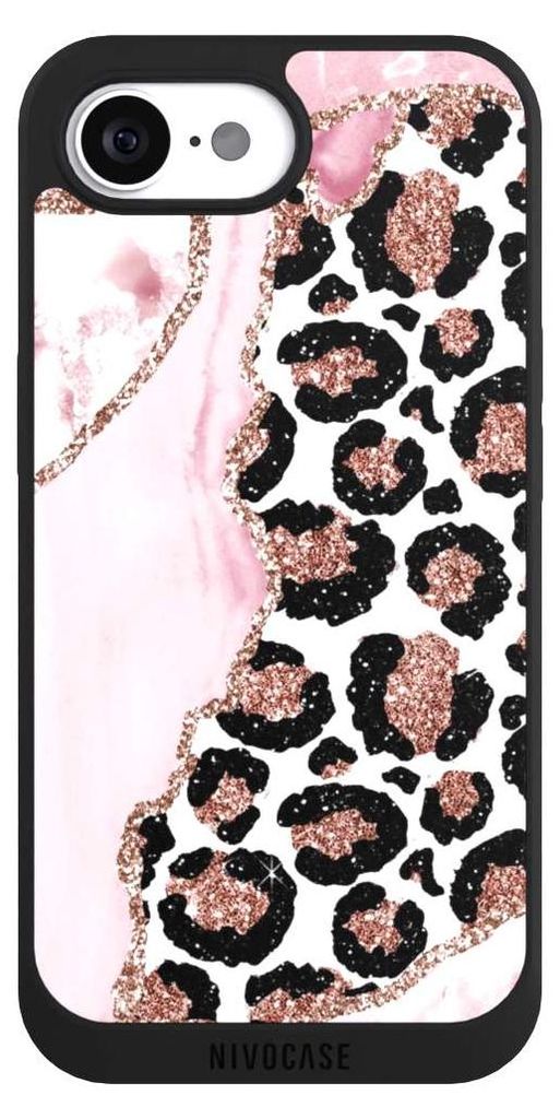 NIVOCASE Handyhülle für Apple iPhone 16e Hülle NIVOpure Case Schwarz Glitzer Look Leopard Marmor