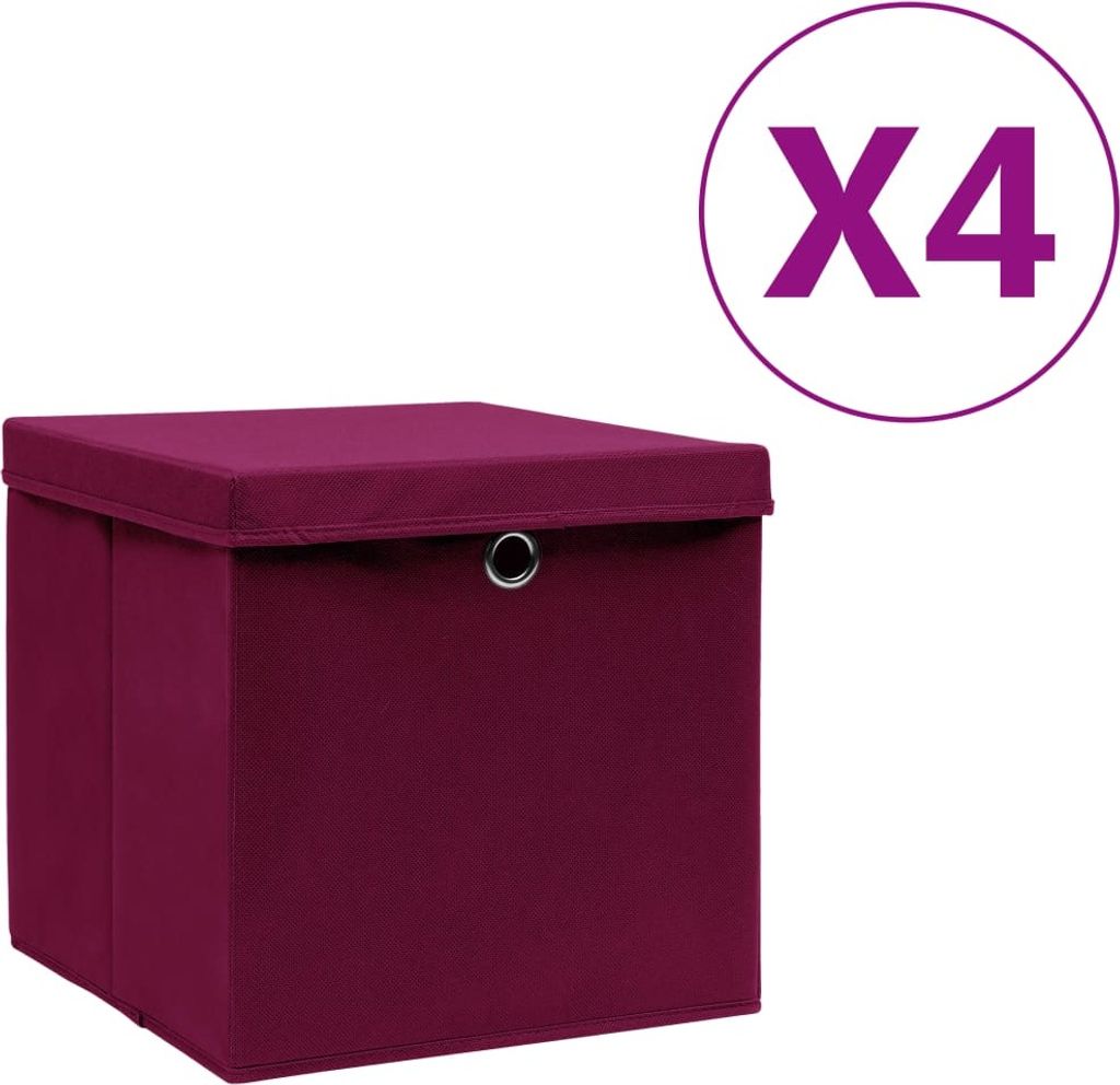 Aufbewahrungsboxen mit Deckeln 4 Stk. 28x28x28 cm Dunkelrot