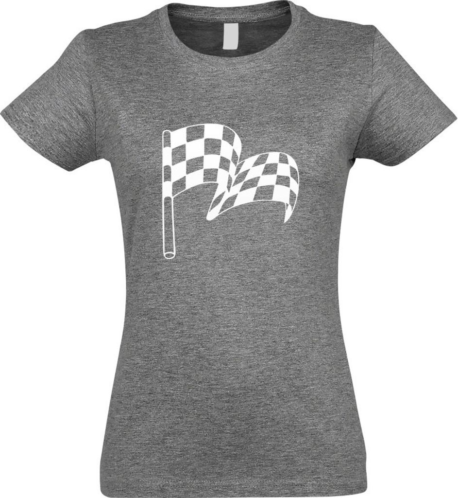 Kiwistar - T-Shirt tailliert - Damen - Graumeliert - Zielflagge - mit Motiv Bedruckt - Funshirt Design - Sport - Freizeit - Damen - L