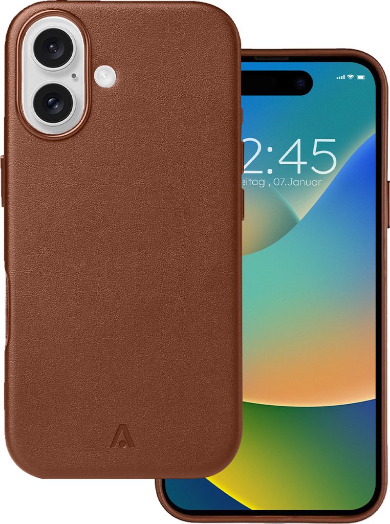 alkaya. iPhone 16 Plus Schutzhülle kompatibel mit Magsafe, Handyhülle, vegane und schmutzabweisende Lederhülle - Braun