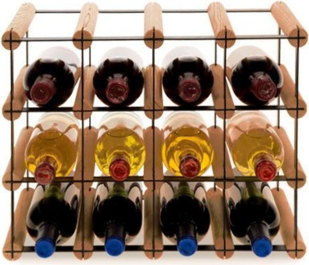 Modulares Weinregal VINOTECA MOD METAL | HxBxT 32,5x42,5x24,5cm | 4x3 Flaschen | Massives Kiefernholz | Braun geölt