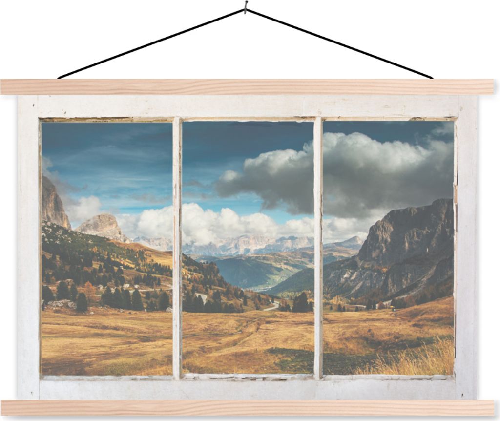 MuchoWow Textilposter Aussicht - Landschaft - Hügel 120x80 cm mit holzfarbenen Rahmen - Aufhängeset